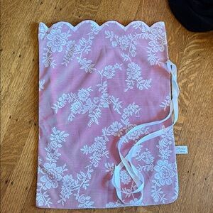 Frankie’s Bikini’s Satin & Lace Drawstring Bag with White Floral Overlay